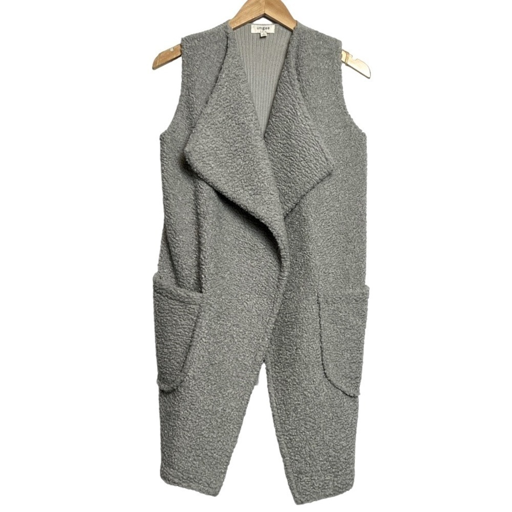 Umgee Sherpa Asymmetrical Vest Sleeveless Gray Size Small
